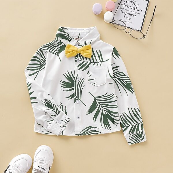 

Toddler Boys Bow Neck Plants Print Shirt