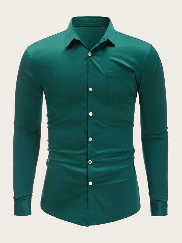 

Men Long Sleeve Solid Shirt, Green, Roni Maion
