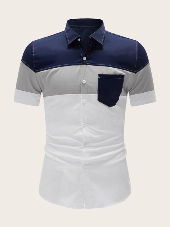 

Men Colorblock Pocket Patched Shirt, Multicolor