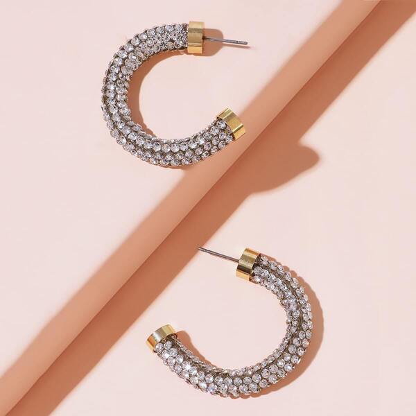 

Rhinestone Engraved Open Hoop Earrings 1pair