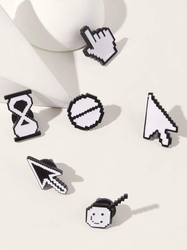 

Arrow & Sign Design Brooch 6pcs, Black and white