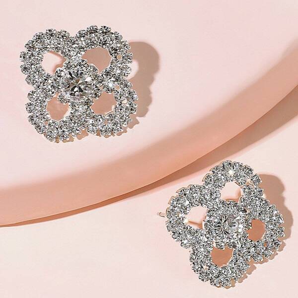 

Rhinestone Design Flower Stud Earrings 1pair, Silver