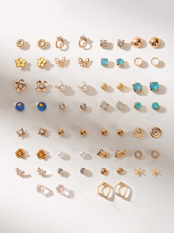 

Flower & Ball Stud Earrings 30pairs, Multicolor