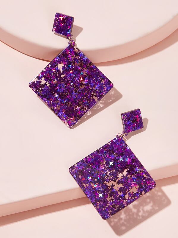 

Double Square Star Decor Drop Earrings 1pair, Purple
