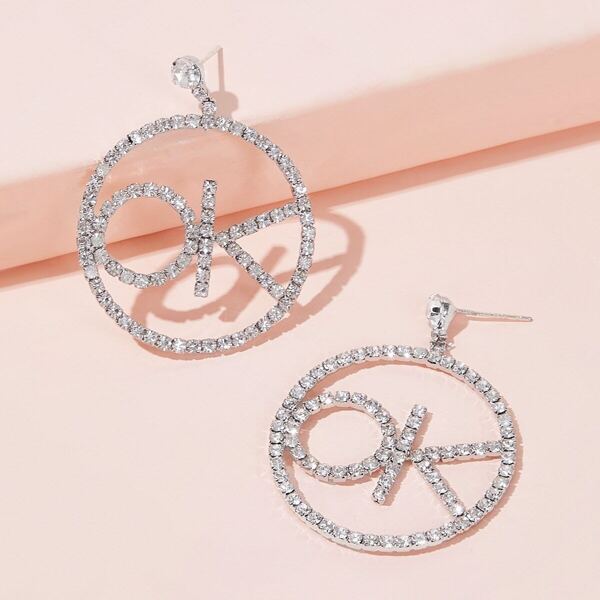 

Rhinestone Engraved Hoop Drop Earrings 1pair