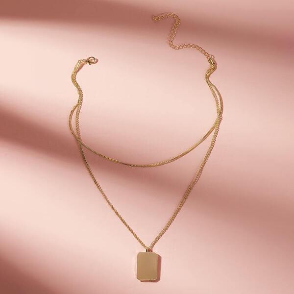 

Geometric Charm Layered Necklace 1pc, Gold