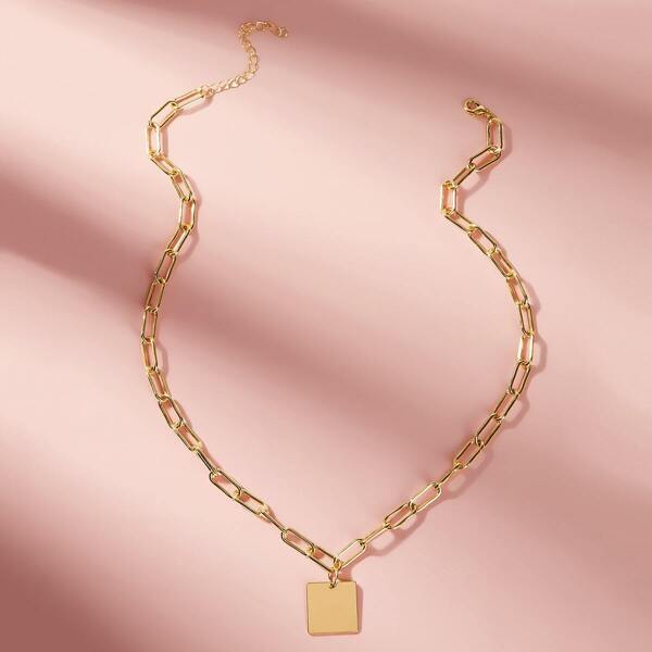 

Square Pendant Chain Necklace 1pc, Gold