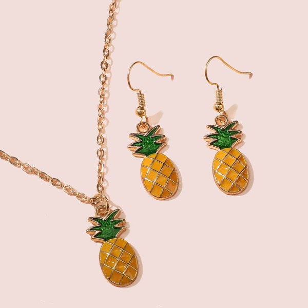 

Pineapple Charm Chain Necklace & Earrings 3pack