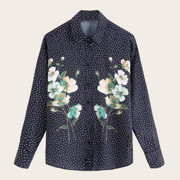 

Floral & Polka Dot Print Blouse