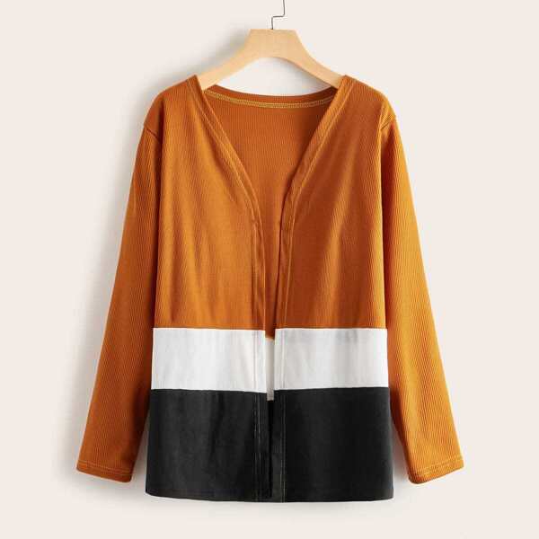 

Cut And Sew Panel Ribbed Cardigan, Multicolor
