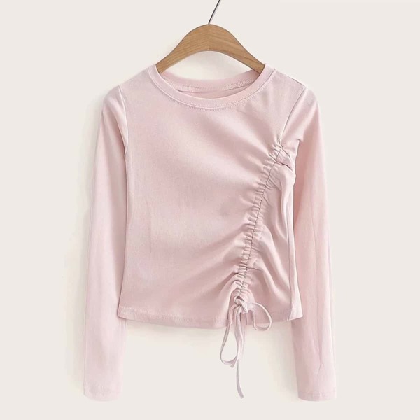 

Solid Drawstring Side Long Sleeve Tee
