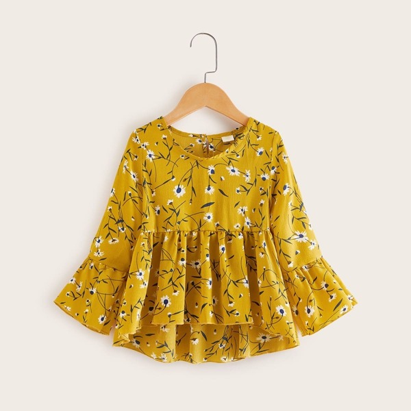 

Toddler Girls Floral High Low Ruffle Hem Blouse