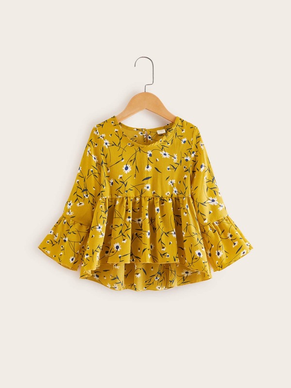 

Toddler Girls Floral High Low Ruffle Hem Blouse, Yellow