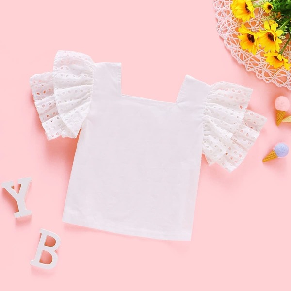 

Toddler Girls Contrast Eyelet Embroidery Square Neck Blouse