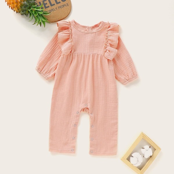 

Baby Girl Ruffle Trim Buttoned Back Jumpsuit, Pink