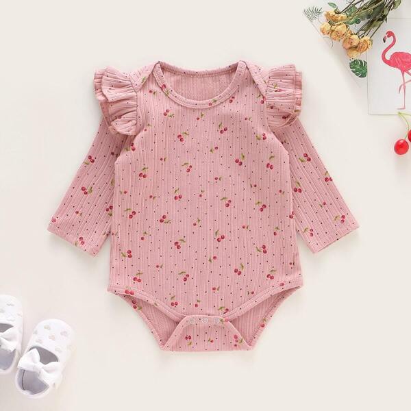 

Baby Girl Ruffle Trim Cherry Print Romper