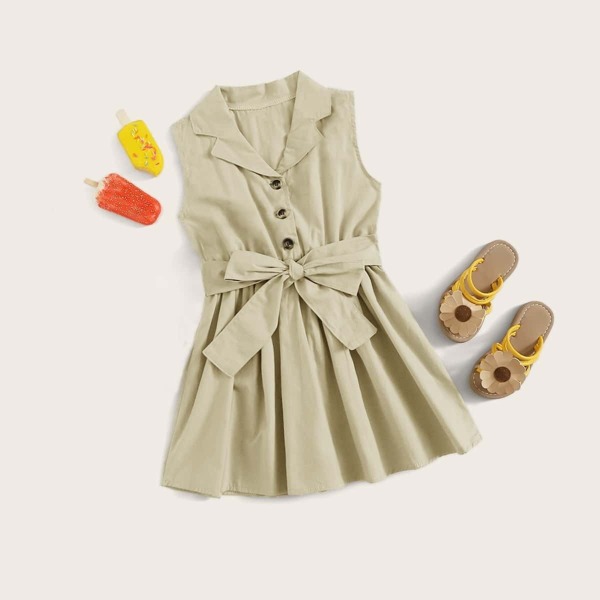 

Toddler Girls Half Button Self Tie Swing Shirt Dress