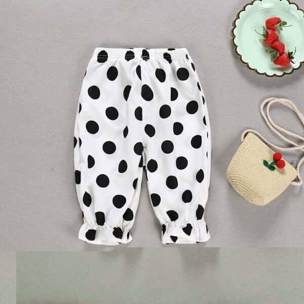

Toddler Girls Polka Dot Frill Hem Carrot Pants, White