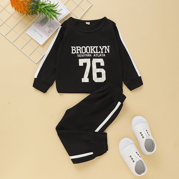 

Toddler Boys Letter Graphic Side Stripe Sweatshirt With Sweatpants, Black