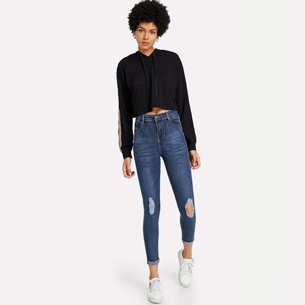 

Ripped Cuffed Hem Skinny Jeans, Navy