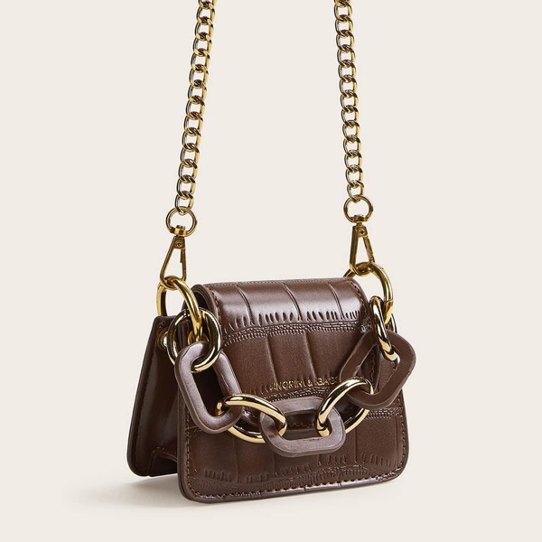 

Chain Strap Flap Satchel Bag, Chocolate brown