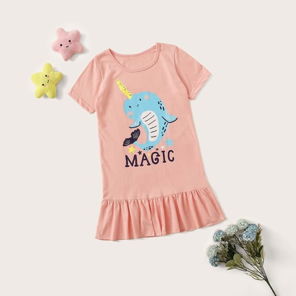 

Toddler Girls Whale Graphic Ruffle Night Dress, Pink