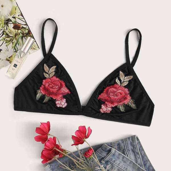 

Plus Flower Appliques Bralette, Multicolor