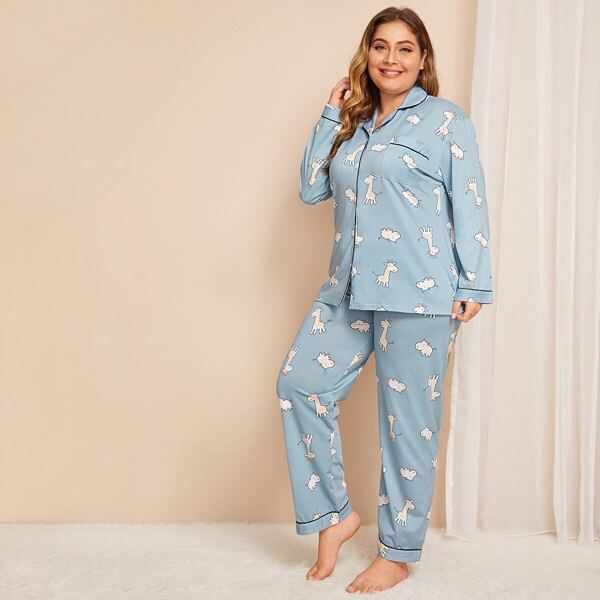 

Plus Cow & Deer Print Pajama Set