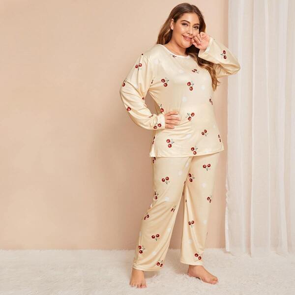 

Plus Cherry Print Pajama Set