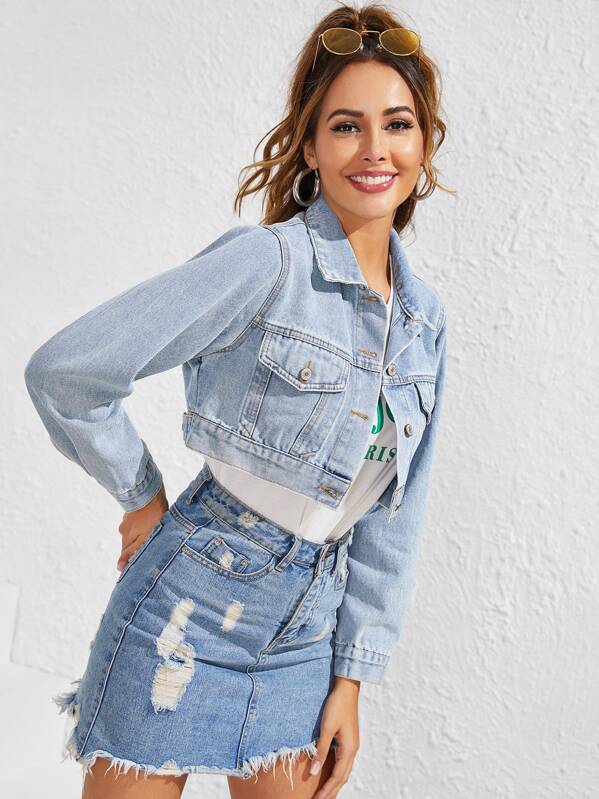 

Light Wash Crop Denim Jacket, Blue, Giulia