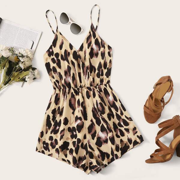 

Surplice Neck Leopard Print Cami Romper