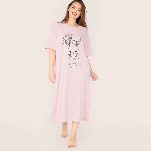 

Plus Drop Shoulder Mixed Print Nightdress, Pink pastel