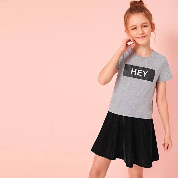 

Girls Letter Heather Grey Top and Skirt Set