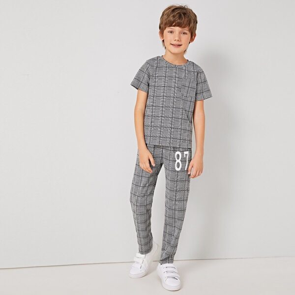 

Boys Plaid Pocket Top & Number Pants Set