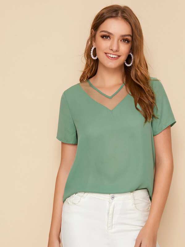 

Mesh Insert Top, Green, Luiza