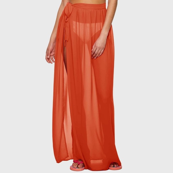 

Sheer Tie Side Cover Up Skirt, Orange bright