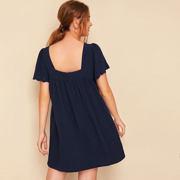 

Pleated Front Flutter Sleeve Swing Dress
