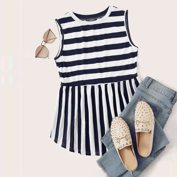 

Striped Ruffle Hem Tank Top