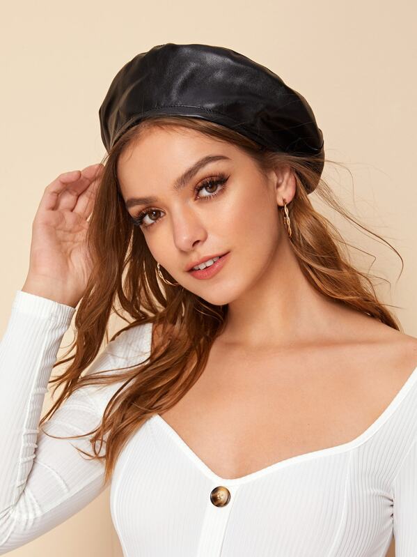 

Solid PU Berets, Black