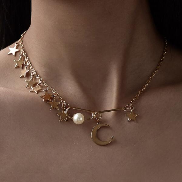 

Moon & Star Decor Necklace 1pc