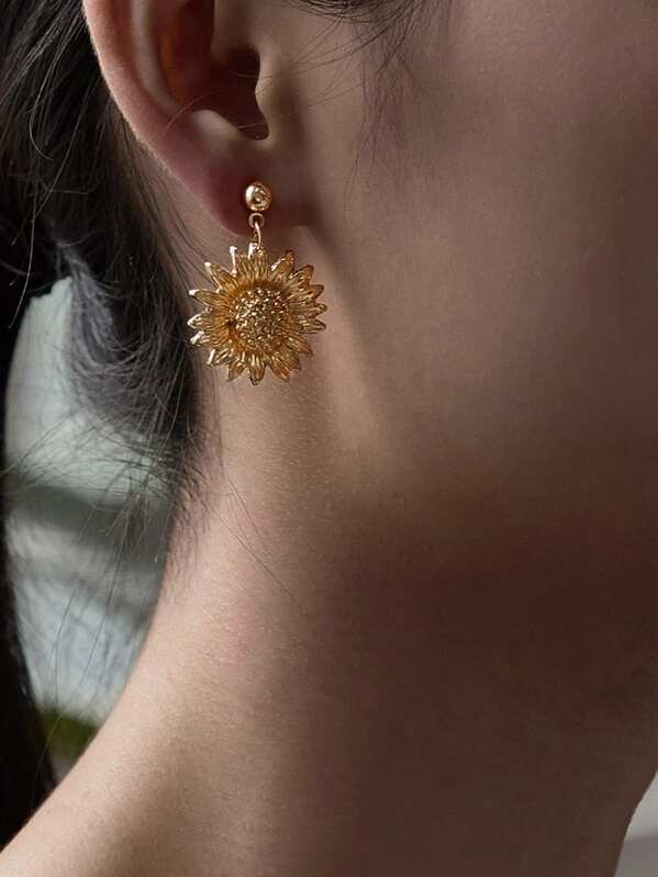 

Flower Design Drop Earrings 1pair, Gold