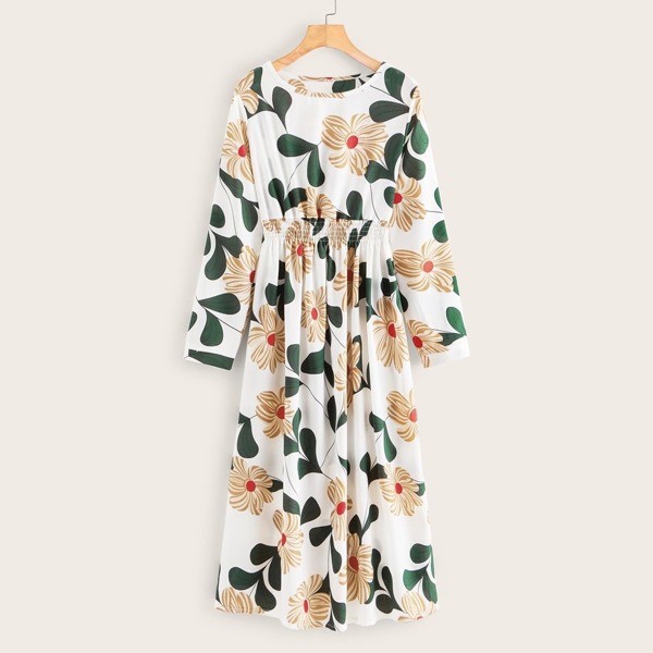 

Floral Print Shirred Waist Dress, Multicolor