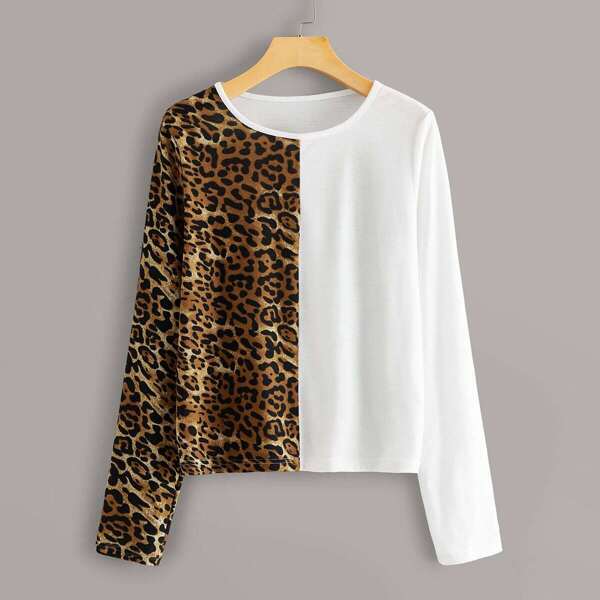 

Contrast Leopard Panel Tee