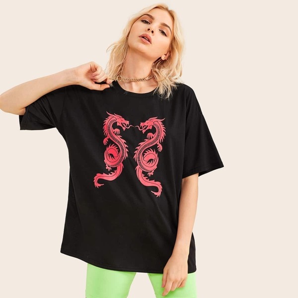

Dragon Print Half Sleeve Tee