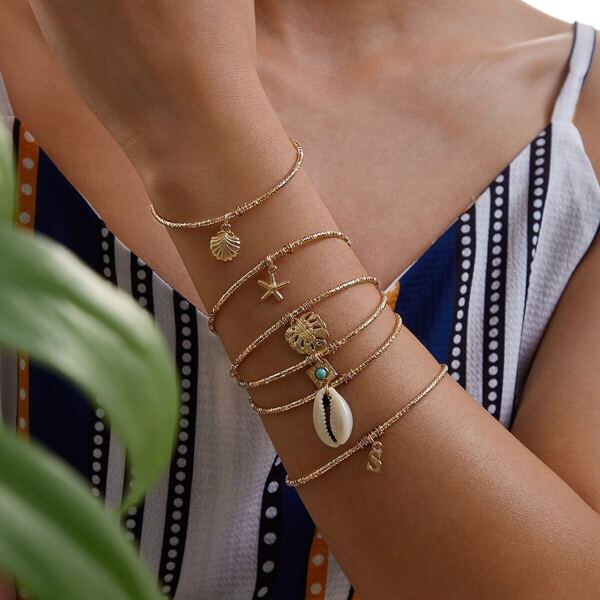 

Shell & Starfish Charm Bracelet 6pcs