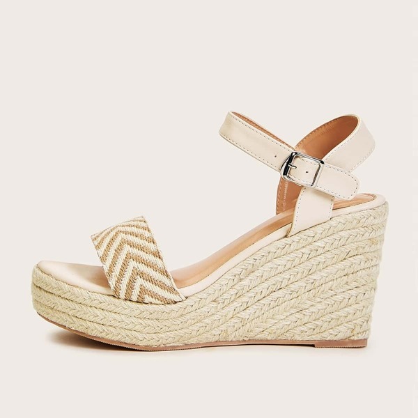 

Buckle Strap Slingback Espadrille Wedges, Beige