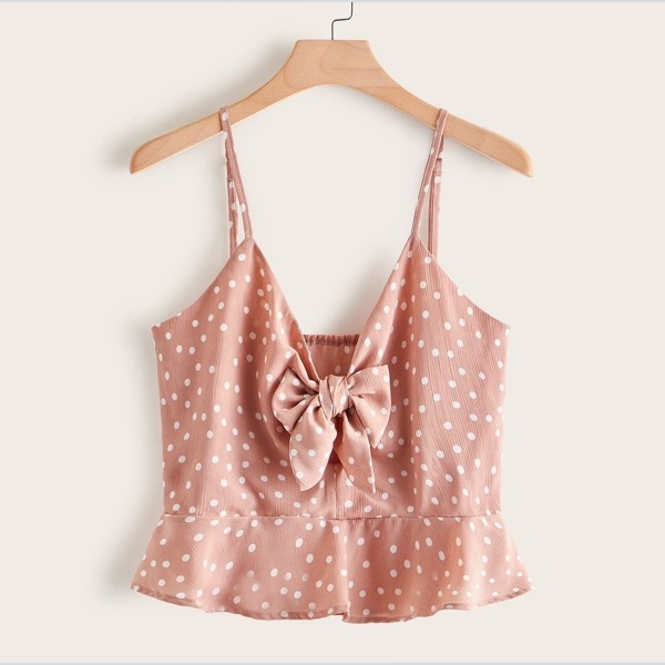 

Plus Polka Dot Tie Front Cami Top, Pink