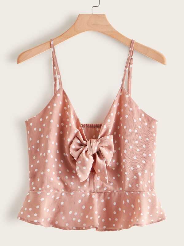 

Plus Polka Dot Tie Front Cami Top, Pink