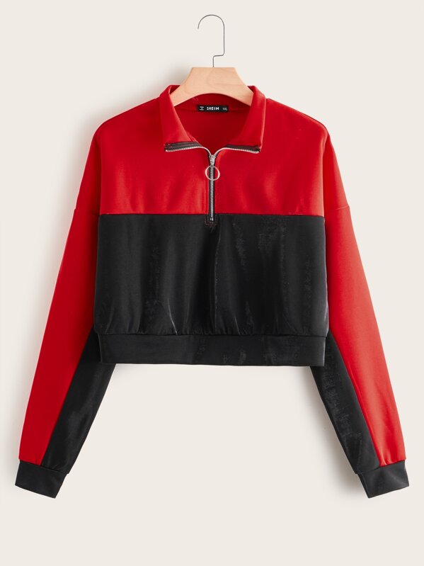 

Plus Two Tone Zip Front Sweatshirt, Multicolor