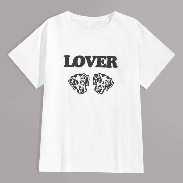 

Men Dog And Letter Print Tee